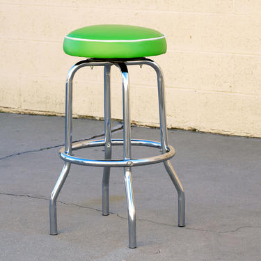 1950s Chrome Diner Stool with Green Seat, Free Shipping