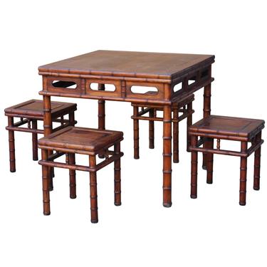 Chinese Brown Huali Rosewood Square Table Chair 5 Pieces Set cs4636S