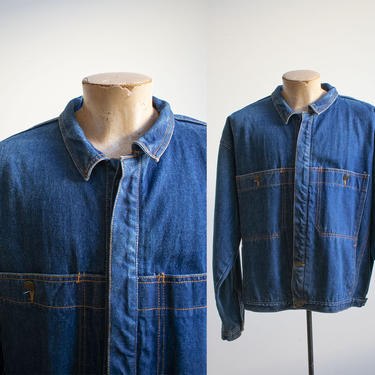 Vintage Denim Chore Coat / Vintage Jean Jacket Large / Vintage Jean Chore Coat / Vintage Dark Denim Chore Coat / Vintage Jean Jacket Large 