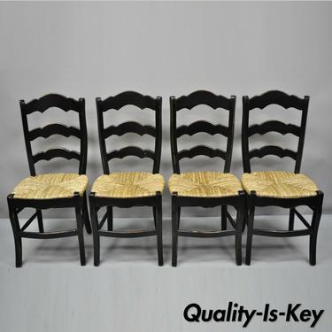 4 French Country Woven Rush Seat Ladder Back Ladder Back Country Dining Chairs