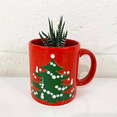 Vintage Waechtersbach Christmas Tree Mug German Pottery Red White Black Made in Germany 1970s 70s Mid-Century Holiday 