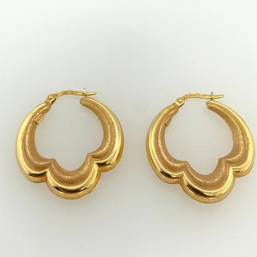 Milor Gold Fleur-de-lis 14k Yellow Hoop Earrings Pierced Clover Italy Signed 
