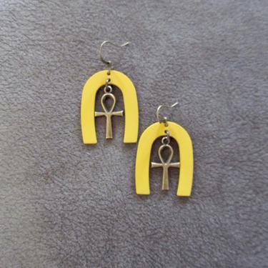 Ankh earrings Bronze, Egyptian African earrings, bold statement earrings, ethnic tribal earrings, fertility symbol, Afrocentric yellow 