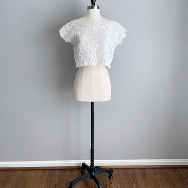 Vintage 60s White Lace Cropped Shirt 