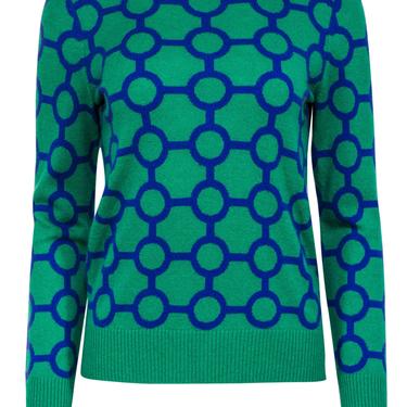 Tyler Boe - Green & Indigo Geometric Print Cashmere Sweater Sz S