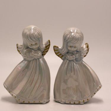 vintage ceramic angels with musical instruments/1976/hobbyist piece/set of two 