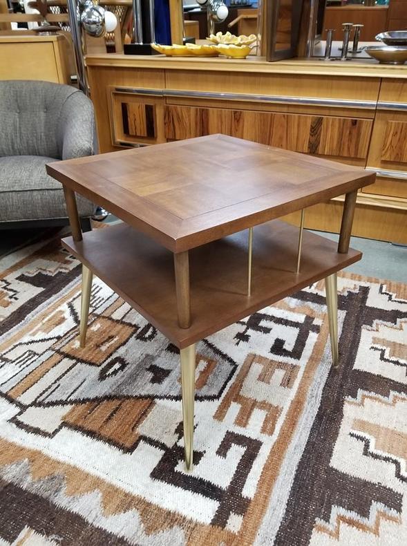 Mid-Century Modern walnut and brass side table by Lane