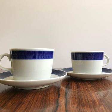 2 Vintage Rörstrand of Sweden Koka Blue Large Cups and Saucers 