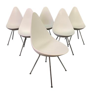Set of Six Vintage Mid Century Danish Modern &quot;Drop&quot; Dining Chairs by Arne Jacobsen for Fritz Hansen 