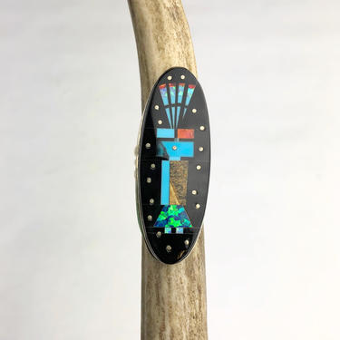 SKY WORSHIP Gilbert Smith S Inlay Ring | Native American Navajo Southwestern | Silver, Turquoise, Coral, Jet Jasper Opal, Size 7 