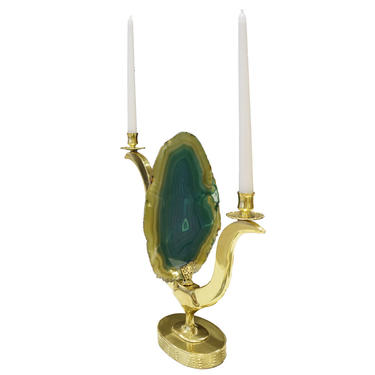Jacques Duval-Brasseur Candelabrum In Brass With Exotic Onyx 1970s (Signed)