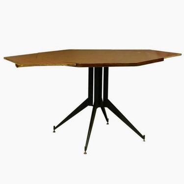 Italian Mid-Century Modern Carlo Ratti Attrib Angular Pedestal Dining / Center Table, Extending 
