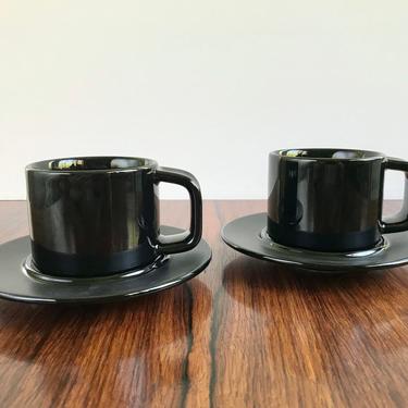 Sasaki Anello Black Cups and Saucers (2 Ea.) by Vignelli Designs 