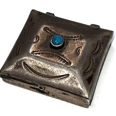 1930's Fred Harvey Sterling Silver and Turquoise Southwestern Antique Snuff Box Navajo Indian Tribe Native American Jewelry Trinket Pill Box 