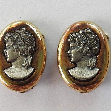 Pierre Cardin Cameo Earrings Gold and Silver Tone 