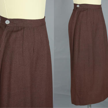 1940s DOUBLE ZIPPER Skirt | Vintage 40s Heathered Brown High Waisted Skirt | m/l 