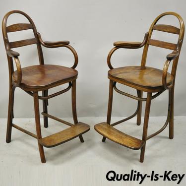 Antique Art Nouveau Thonet Style Austrian Bentwood Counter Stool Chairs - a Pair