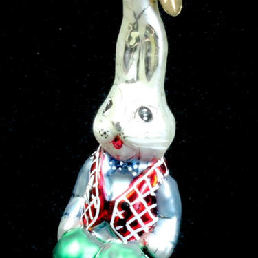 Radko &amp;quot;Billy Bunny Gem&amp;quot; Rabbit In Vest Hand-Painted Glass Easter Ornament 
