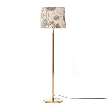 danish modern brass floor lamp with original sunflower motif shade