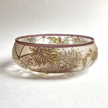 AS IS Mount Washington Glass Royal Flemish Centerpiece Bowl, Art Nouveau Enamel 