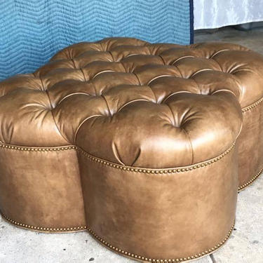 Leather coffee table ottoman, button tufted, clover shaped 48&amp;quot; diam AVAILABLE NOW 