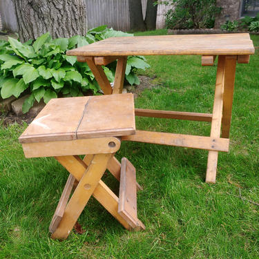 Pair of Wood Camping Camp Versi Tables/Table and Stool 
