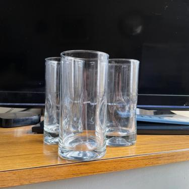 Set of 3 Pinch Dent Tumbler 1960s Vintage Mid-Century Clear Glass Water Drink Glasses Factory Blown 