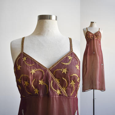 Vintage Silk Stars &amp; Moon Slip Dress 