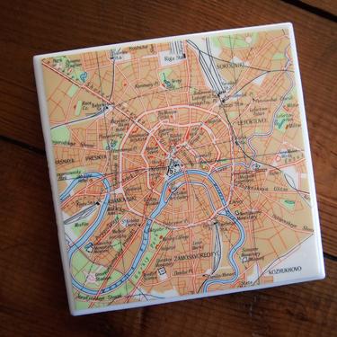 1971 Moscow Russia Vintage Map Coaster - Ceramic Tile - Repurposed 1970s Times Atlas - Handmade 
