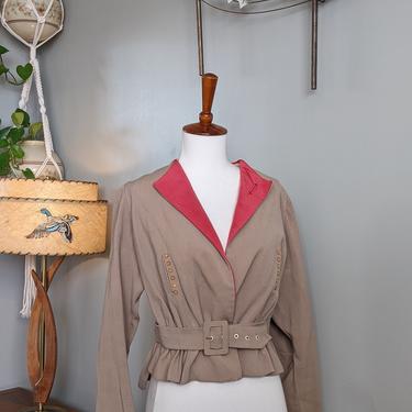 Vintage 1920's Cropped Belted Jacket with Pink Accents 