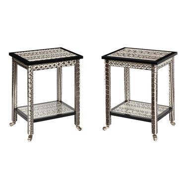 Lobel Originals Pair of 2-Tier Side Tables in Black and White Snake Skin (New)