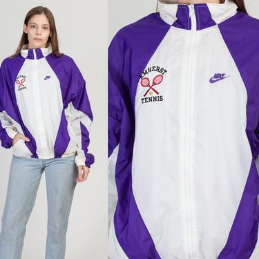 90s Nike Color Block Amherst Tennis Windbreaker - Men's Large, Women's XL | Vintage Purple White Streetwear Athletic Track Jacket 