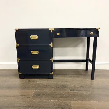 AVAILABLE: Navy Lacquered Campaign Desk by Bassett Furniture 