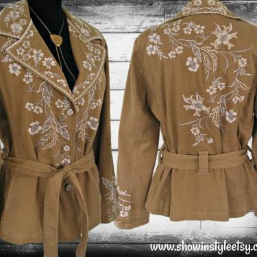 Women's Vintage Western Jacket Coat by Paparazzi, New Old Stock with Original Tag, Floral Embroidery, Tag Size XLarge (see meas. photo) 