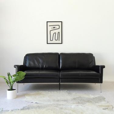 Black Leather Sleek Sofa with Chrome Legs