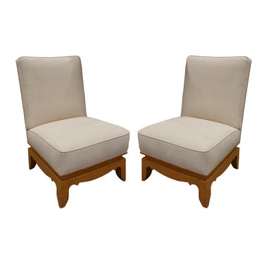 Pair of Elegant French Slipper Chairs with Sculpted Bases 1950s