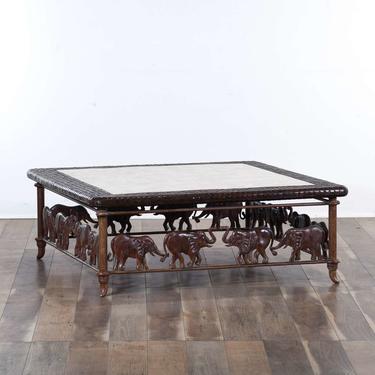 British Colonial Cast Metal Elephant Motif Coffee Table