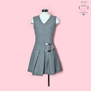 60's Gray MOD Vintage Dress, Hippie GoGo Mini Dress, Flared Skirt, 1960's Northern Soul, Babydoll style, Boho, Grey Wool, Sailor Moon 