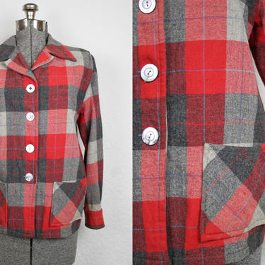 1950's Red and Grey Plaid 49'er Jacket / Size Medium 