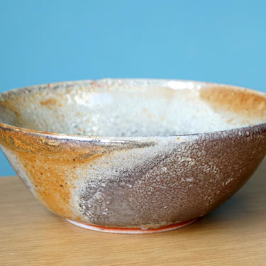 Studio Pottery Bowl Shallow Heavy Serving Dish Ceramic Art Mingei Functional Shino Glaze 
