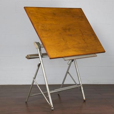 1940s French Parisian Industrial Unic L. Sautereau Architect Drafting Table 