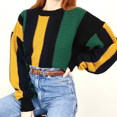 Vintage Striped Chunky Knit Pullover Sweater 