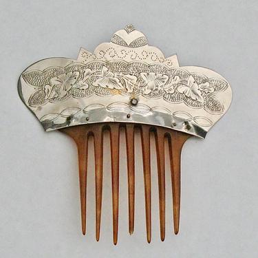 Victorian Steel &amp; Horn Hair Comb, Antique Hair Comb, Hair Decoration, Hair Adornment, Hair Ornament 