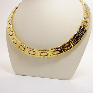 Vintage Gold Tone Linked Panel Byzantine Style Chunky Choker Length Layering Necklace 1980s Givenchy Inspired Jewelry 