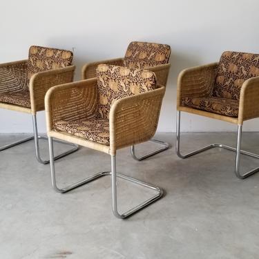 Vintage Wicker and Chrome Dining Chairs by  Fabricius & Kastholm for Harvey Probber - Set of 4. 