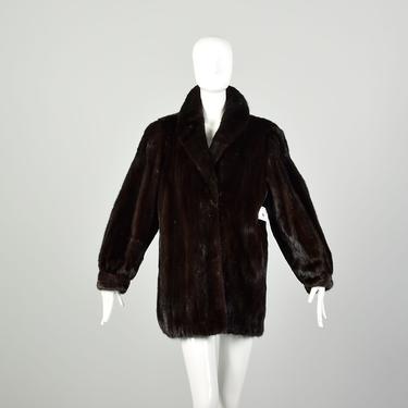Medium 1980s Jacket Real Mink Fur Brown Shawl Collar Winter Coat 