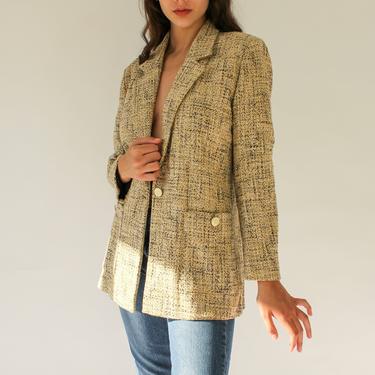 Sandro Paris Salt and Peppered Earthtone Single Button Tweed Blazer | New With Tags | Sandro French Designer Boho Single Button Jacket 