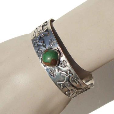 Vintage Fred Harvey Bracelet Sterling Silver Royston Turquoise Cuff w/ Dogs 