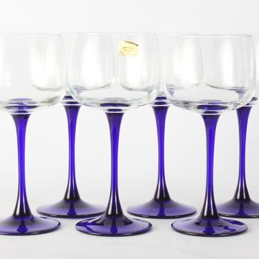 Luminarc Glassware, Cobalt Blue Glassware, Vintage Glassware, Wine Glasses, Wine Glassware, Cobalt Blue Wine Glasses, Cobalt Blue, Set of 6 