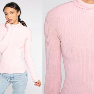 90s Turtleneck Sweater Baby Pink Sweater Ribbed Acrylic Blend Pullover Turtle Neck Sweater Vintage Retro Plain Small 